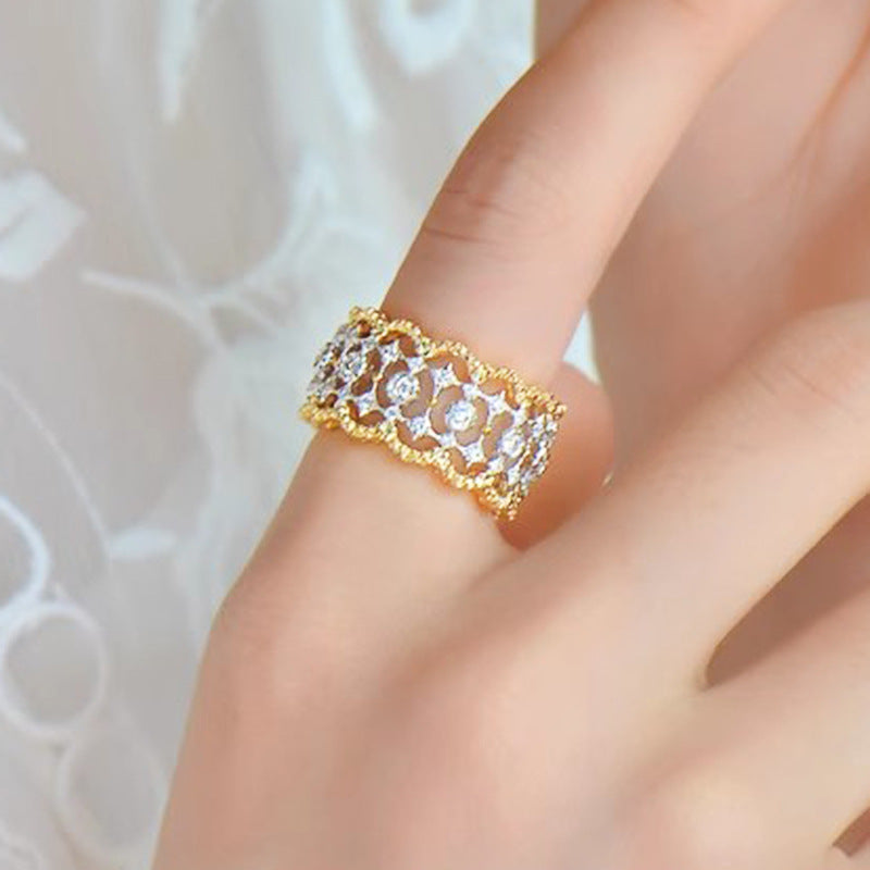 Ethnic Hollow Two-tone Ring For Women