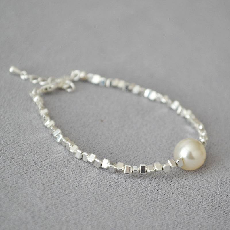 Irregularly Shimmering Tiny Silver Beads Pearl Minimalist Elegance Bracelet