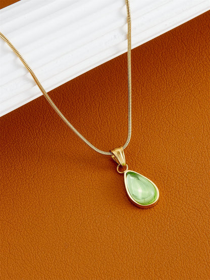 French Retro Olive Green Blue Drop Pendant Necklace