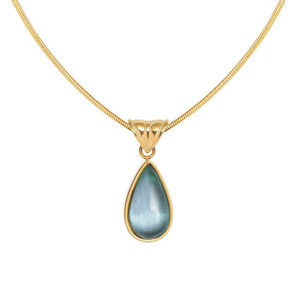 French Retro Olive Green Blue Drop Pendant Necklace