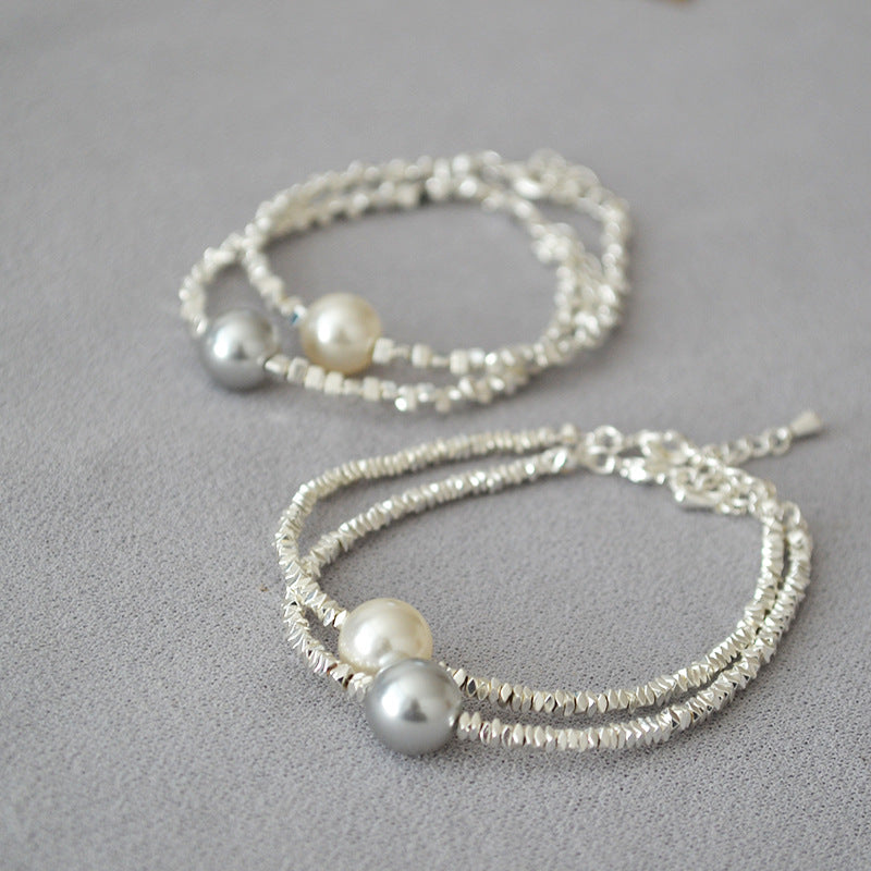 Irregularly Shimmering Tiny Silver Beads Pearl Minimalist Elegance Bracelet