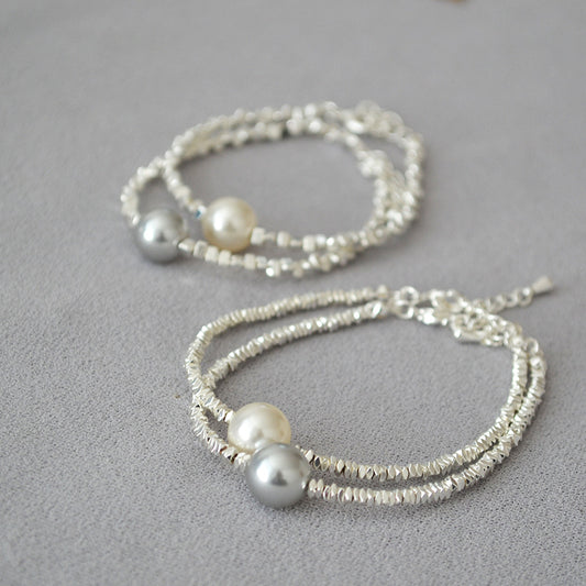Irregularly Shimmering Tiny Silver Beads Pearl Minimalist Elegance Bracelet