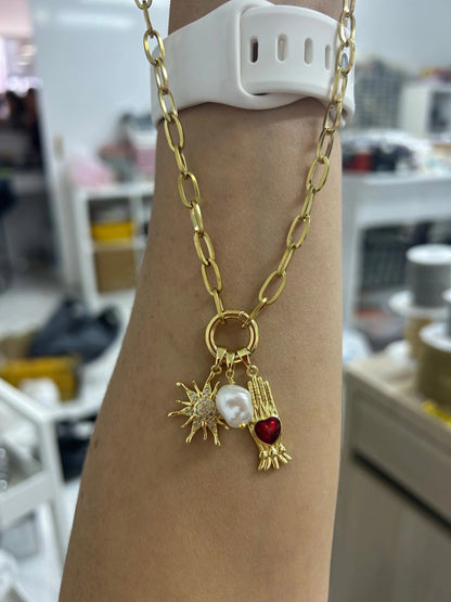 Stainless Steel Lock Removable Charm Hand Necklace