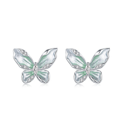 S925 Sterling Silver Blue Butterfly Stud Earrings