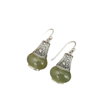 Retro New Chinese Style Hetian Jade Light Bulb Earrings