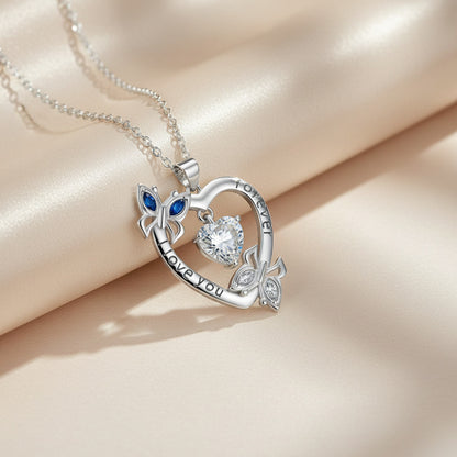 Butterfly Heart Diamond-Encrusted Necklace For Women