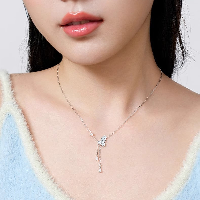 Luminous Starry Night Butterfly Clavicle Chain Sterling Silver Necklace