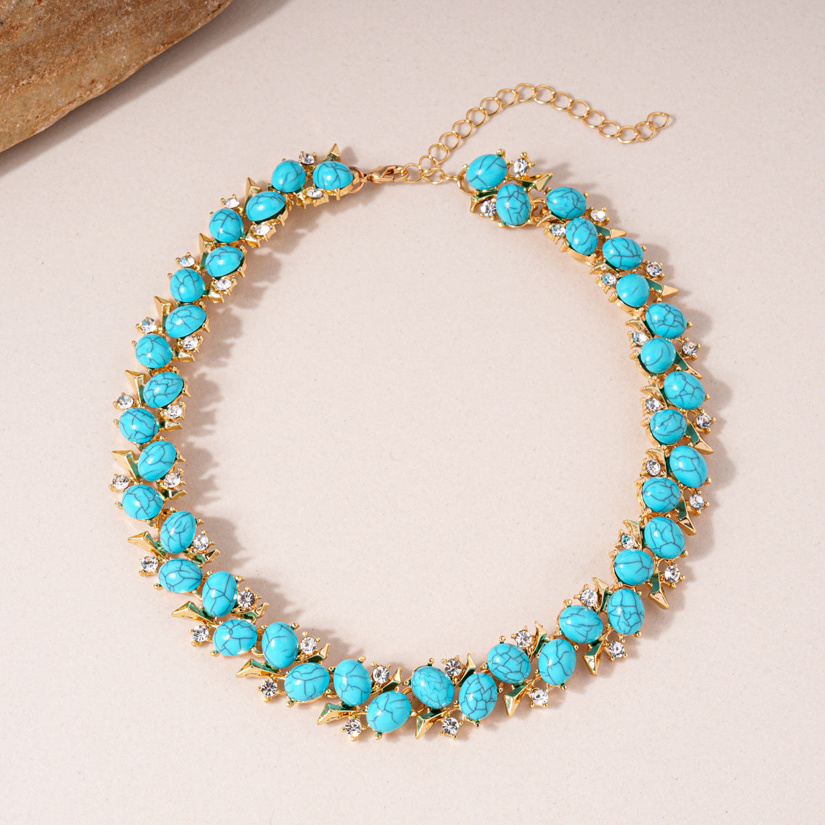 Ethnic Style Zircon Turquoise Flower Necklace Earrings Jewelry