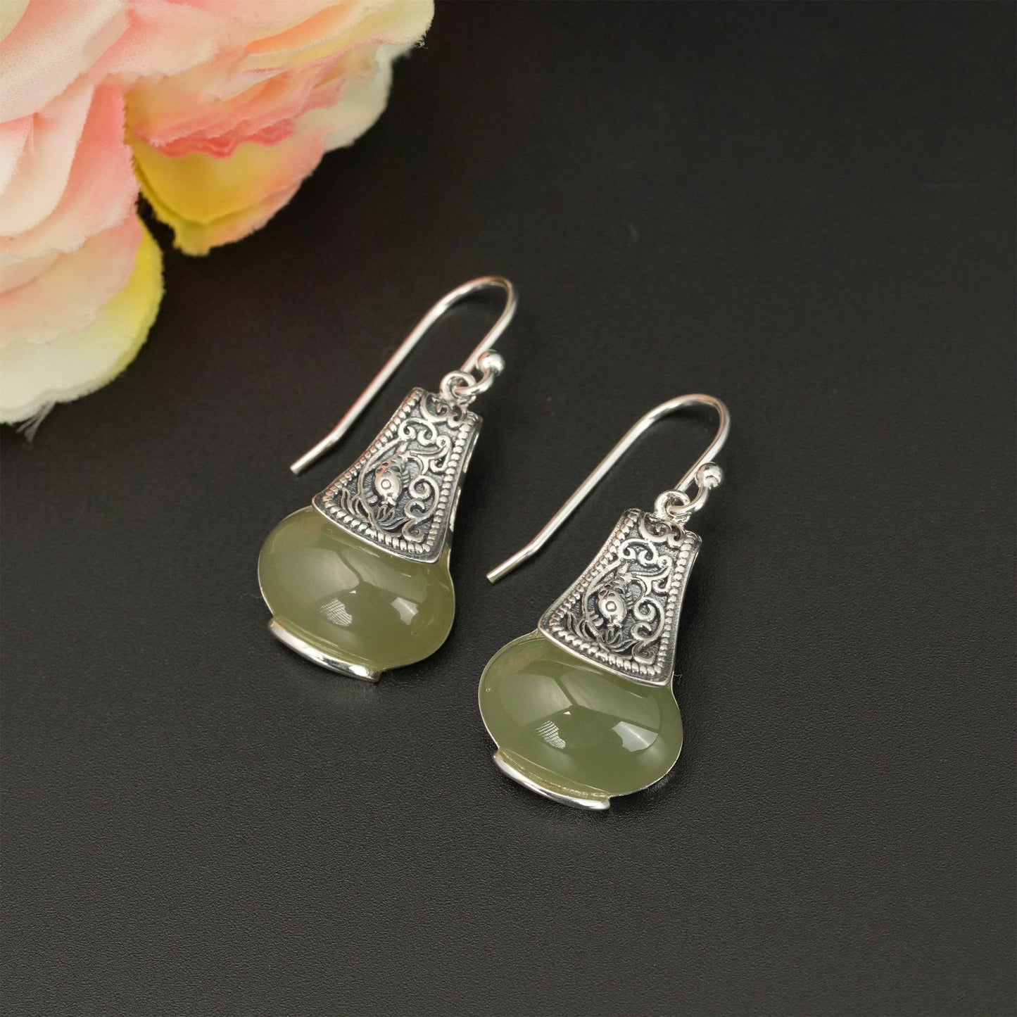 Retro New Chinese Style Hetian Jade Light Bulb Earrings
