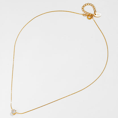 Simple Titanium Steel Six-Claw Round Zircon Pendant Necklace