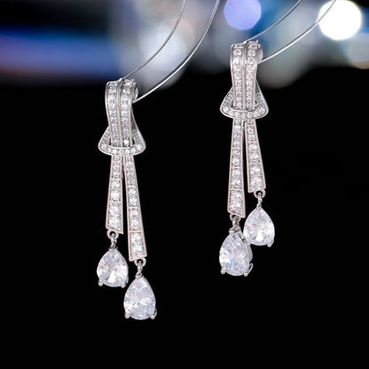 Knot Drop Earrings With Silver Needle And Zircon Inlaid