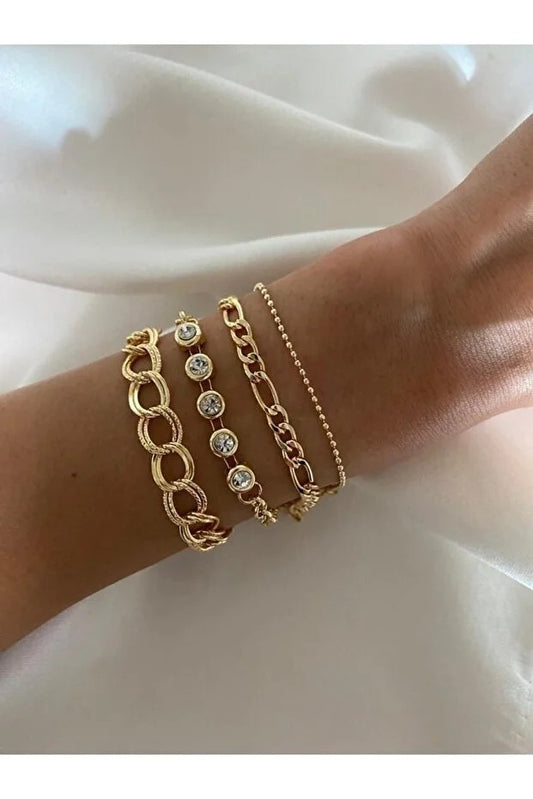 White Stone Bracelet Set Four Piece Layered Adjustable Elegant Fashion Jewelry Gift For Her