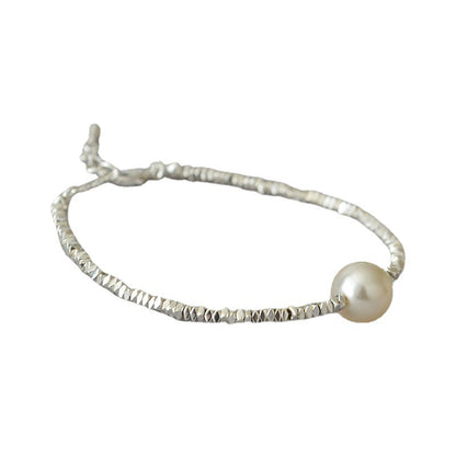 Irregularly Shimmering Tiny Silver Beads Pearl Minimalist Elegance Bracelet