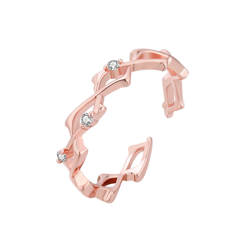 Inlaid Zirconium Thorns Light Luxury Minority Design Adjustable Premium Index Finger Ring