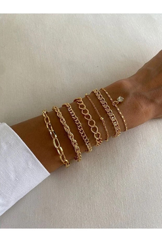 Crystal Stone Bracelet Set Seven Piece Layered Adjustable Elegant Fashion Jewelry Gift For Her