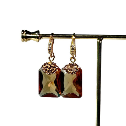Rectangular Pendant Zircon Earrings