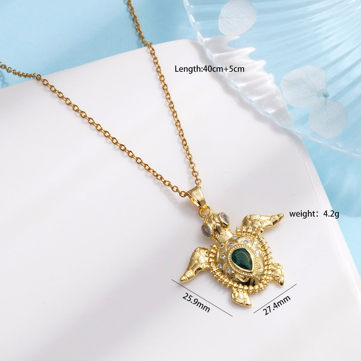 Gold-plated Copper Zirconium-encrusted Sea Turtle Titanium Steel Necklace