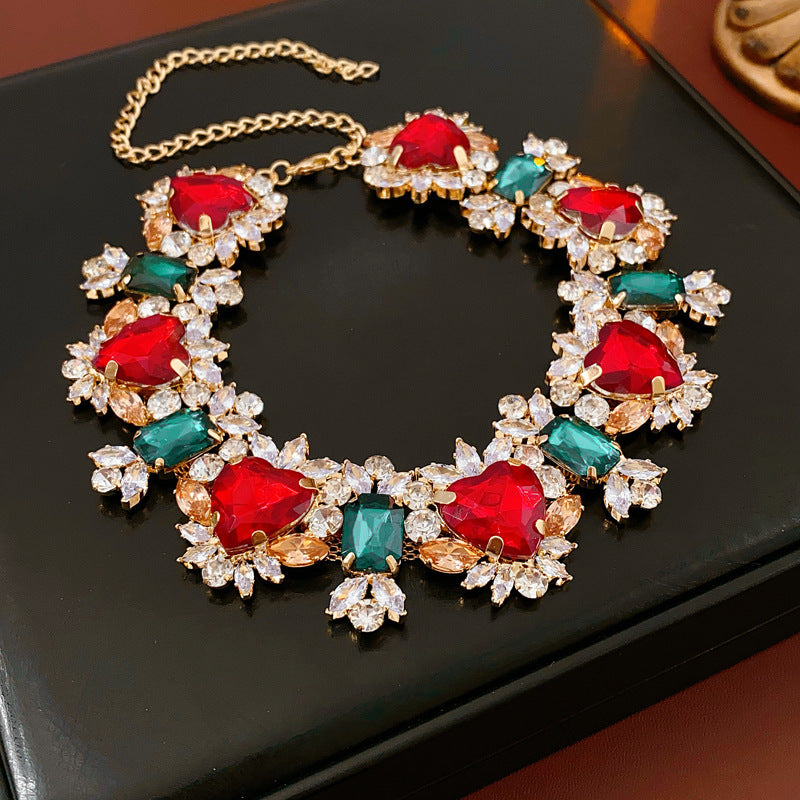 Ethnic Style Zircon Turquoise Flower Necklace Earrings Jewelry
