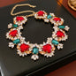 Ethnic Style Zircon Turquoise Flower Necklace Earrings Jewelry