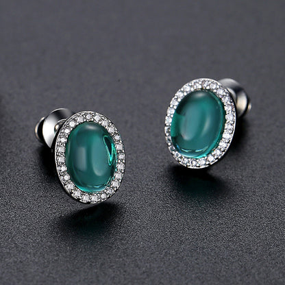 Jewelry Gift Gemstone Stud Earrings Brass Zircon