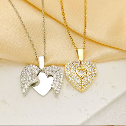 Full Crystal Hinged Heart Necklace Colorfast Titanium Steel Accessory