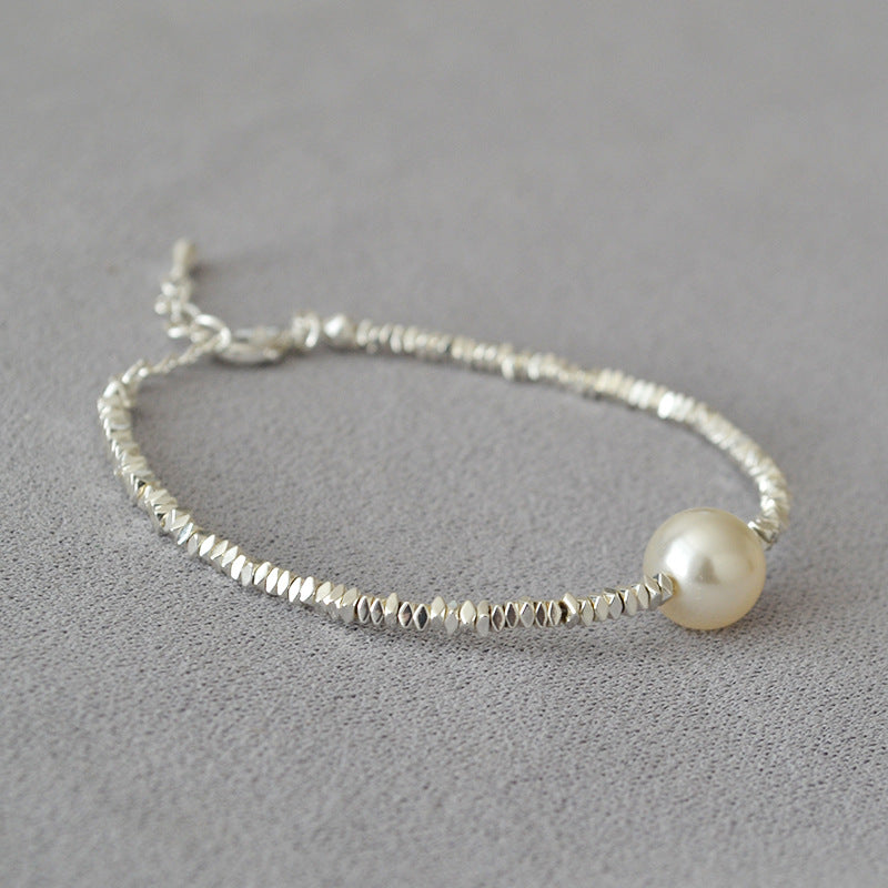 Irregularly Shimmering Tiny Silver Beads Pearl Minimalist Elegance Bracelet
