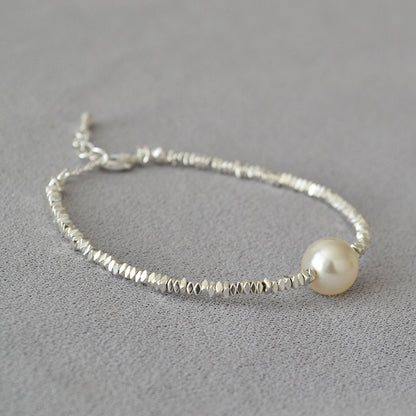 Irregularly Shimmering Tiny Silver Beads Pearl Minimalist Elegance Bracelet