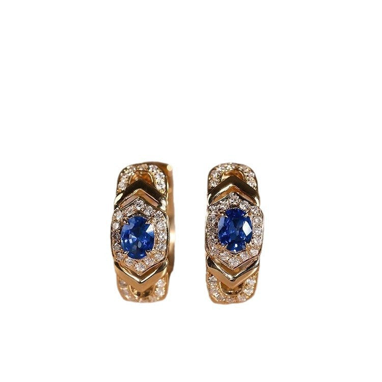 Elegant Womens Earrings With Royal Blue Sapphire Inlays