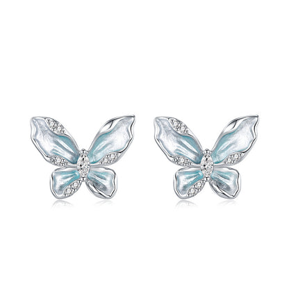 S925 Sterling Silver Blue Butterfly Stud Earrings