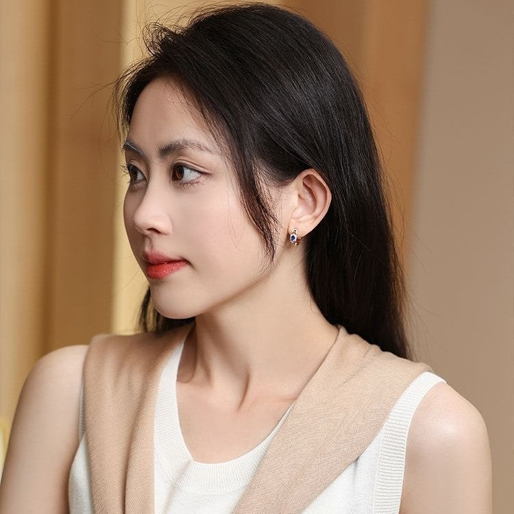 Elegant Womens Earrings With Royal Blue Sapphire Inlays