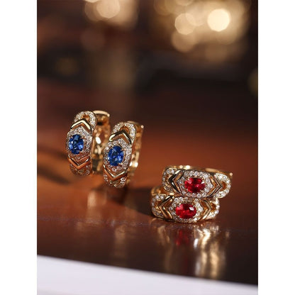 Elegant Womens Earrings With Royal Blue Sapphire Inlays