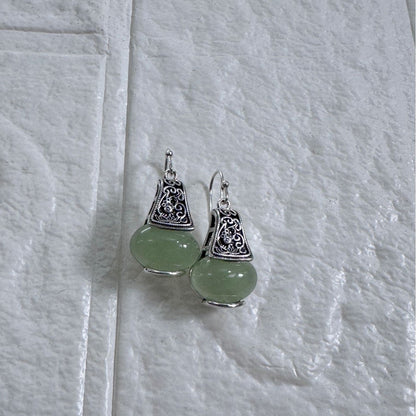 Retro New Chinese Style Hetian Jade Light Bulb Earrings