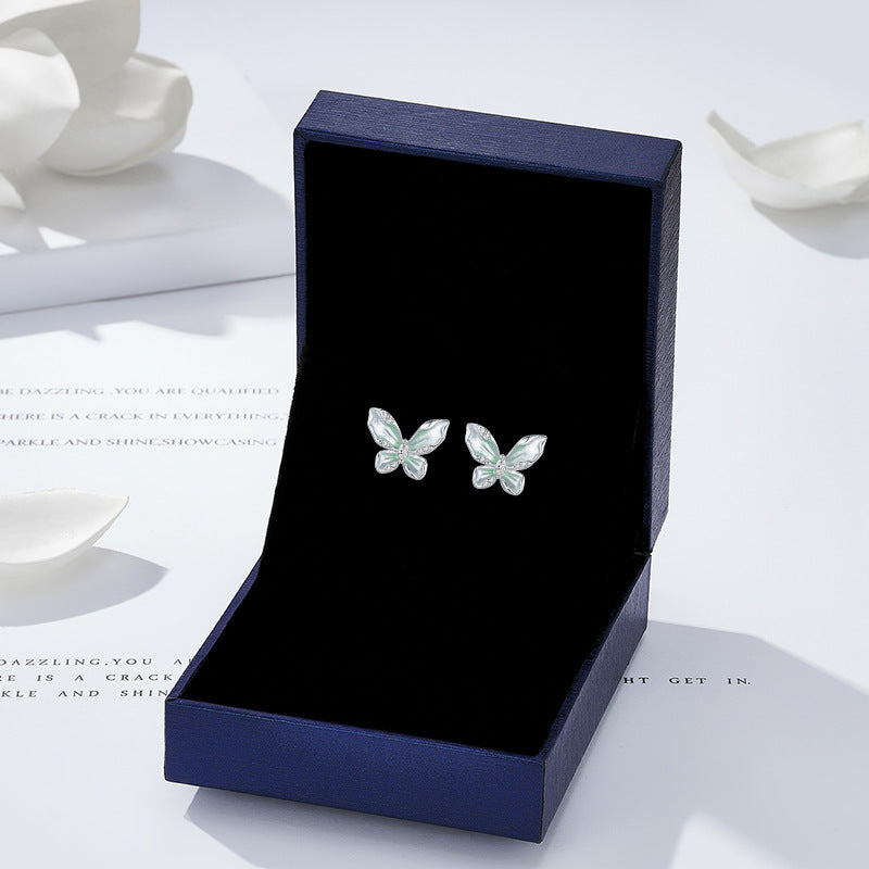 S925 Sterling Silver Blue Butterfly Stud Earrings