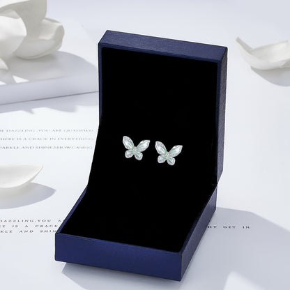 S925 Sterling Silver Blue Butterfly Stud Earrings