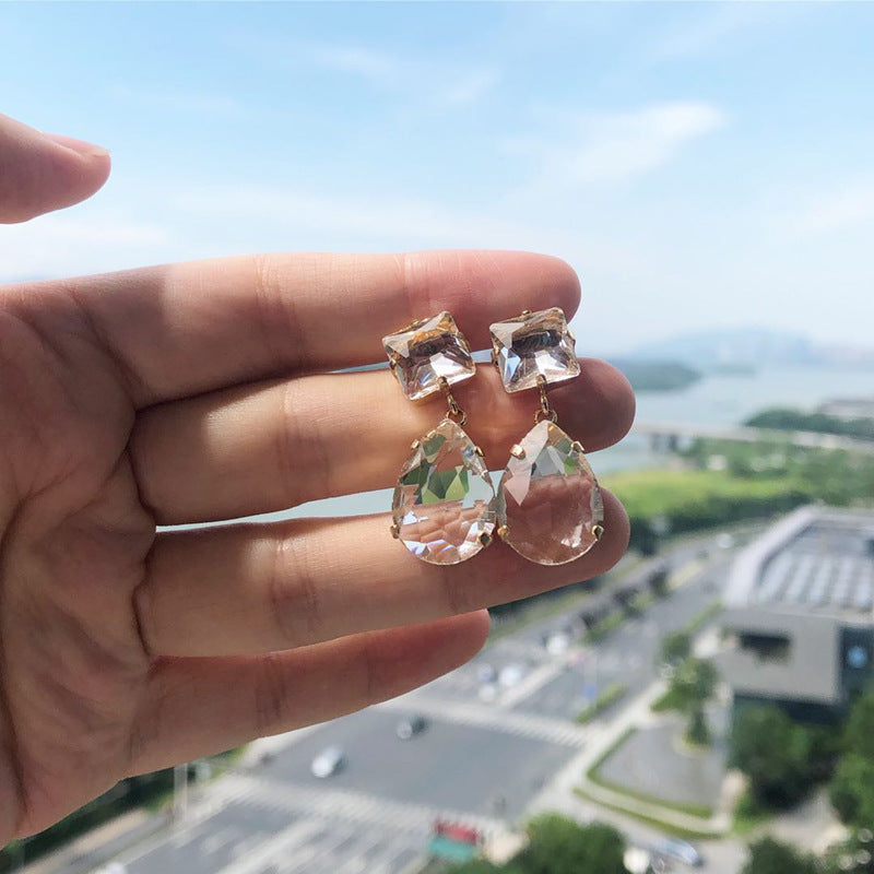 925 Sterling Silver Needle Crystal Clear Crystal Earrings