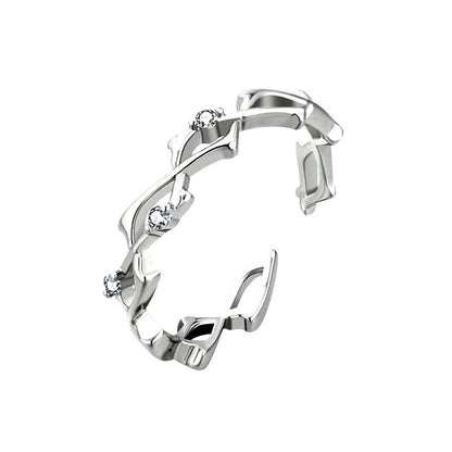 Inlaid Zirconium Thorns Light Luxury Minority Design Adjustable Premium Index Finger Ring