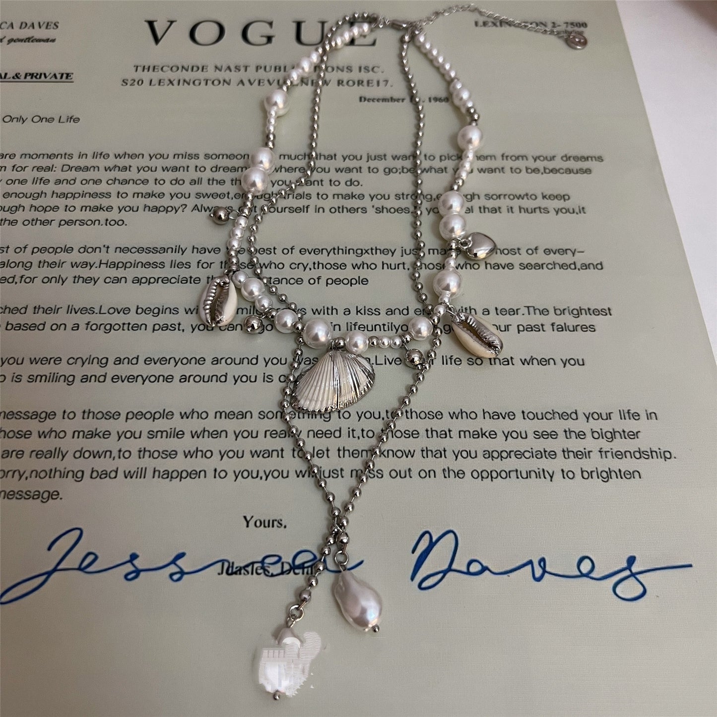 Beach Seashell ImitationPearl Pendant Double Layer Necklace