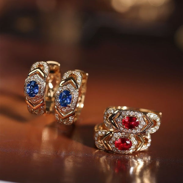 Elegant Womens Earrings With Royal Blue Sapphire Inlays