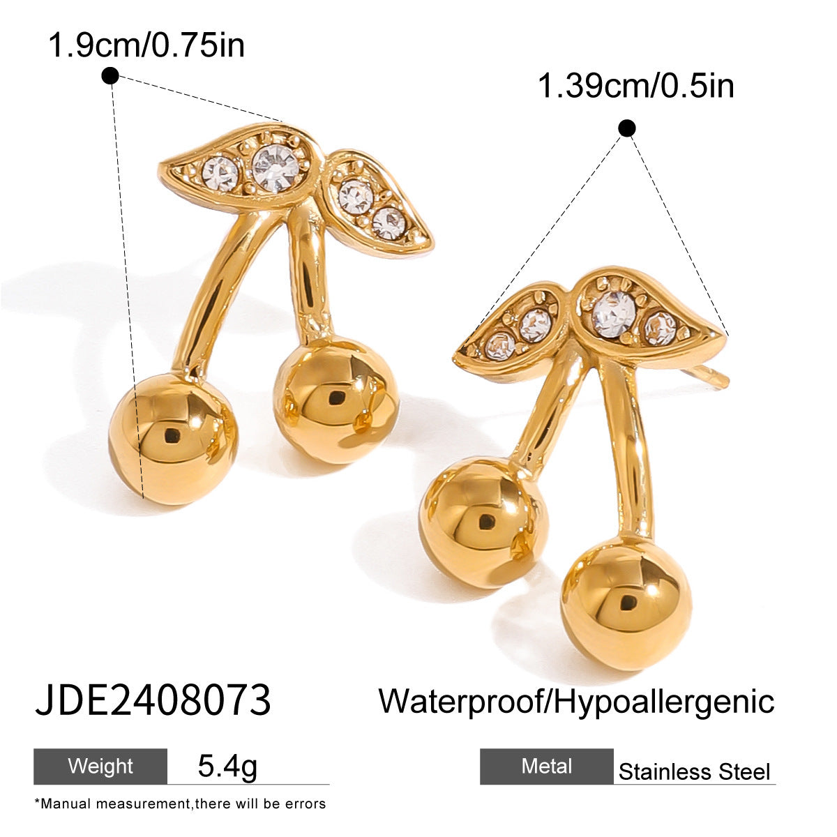 Stainless Steel Cherry Necklace Cute Earrings Ornament Women