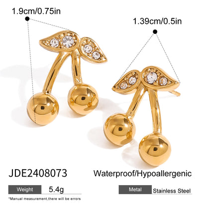 Stainless Steel Cherry Necklace Cute Earrings Ornament Women