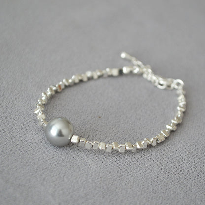 Irregularly Shimmering Tiny Silver Beads Pearl Minimalist Elegance Bracelet